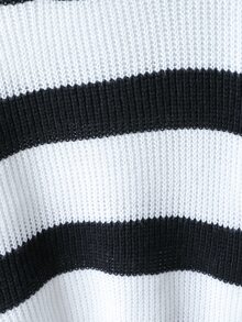 SHEIN Teen GirlBlack And White Striped Crew Neck Pullover Long Sleeve Sweater, Suitable For Autumn And Winter Layering With Outerwear - Black and White - View 7