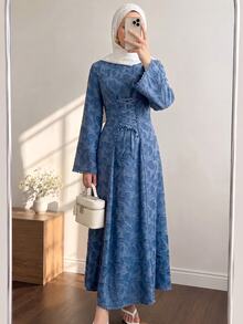 Solavon Women's Jacquard Tie-Up Design Casual Party Long Dress - Blue - View 7