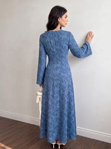 Solavon Women's Jacquard Tie-Up Design Casual Party Long Dress - Blue - View 2