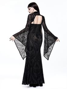 ROMWE Dark Gothic Halloween Party Outfit Cropped Velvet Bell Sleeve Camisole & Spaghetti Strap Dress - Black - View 2