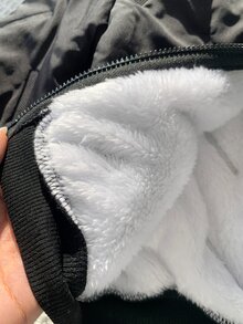 SHEIN 中性嬰兒男孩/女孩、幼兒秋冬保暖內裡加厚黑色夾克、飛行員夾克、保暖、加厚 - 黑色 - 查看 4