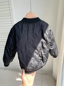 SHEIN 中性嬰兒男孩/女孩、幼兒秋冬保暖內裡加厚黑色夾克、飛行員夾克、保暖、加厚 - 黑色 - 查看 2