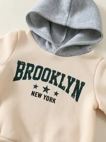 SHEIN 中性嬰兒男/女童、幼兒 3 件套秋冬保暖內裡加厚休閒學院風拼色拼接衛衣套裝與背心填充外套套裝，嬰兒冬季衣物，聖誕節 - 綠色 - 查看 5