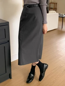 DAZY Women's Solid Color Slit Skirt,Pencil Skirt School - Grey - View 9