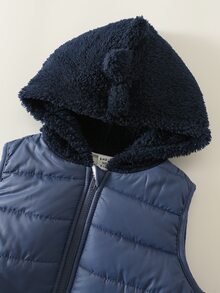 SHEIN Baby Boy Baby Boy 3pcs Autumn/Winter Fleece Thickened Jacket Set, Dinosaur Patchwork Embroidered Sweatshirt And Hooded Jacket And Sweatpants Set, Tracksuit, Fleece, Thickened - Navy Blue - View 4