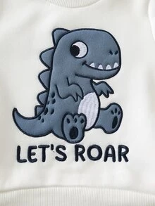 SHEIN Baby Boy Baby Boy 3pcs Autumn/Winter Fleece Thickened Jacket Set, Dinosaur Patchwork Embroidered Sweatshirt And Hooded Jacket And Sweatpants Set, Tracksuit, Fleece, Thickened - Navy Blue - View 6