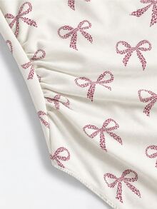 Tween Girls T-Shirt Set, Casual Minimalist Bow Pattern, Suitable For All Seasons - Multicolor - View 4