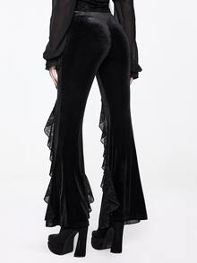 ROMWE Women's Flocked Flare Pants With Applique Flocked Court Goth Luxurious - Black - View 4