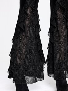 ROMWE Women's Flocked Flare Pants With Applique Flocked Court Goth Luxurious - Black - View 3