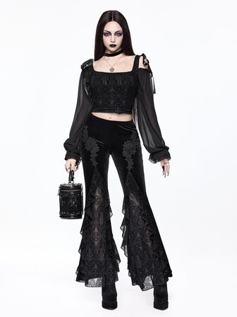 Women's Flocked Flare Pants With Applique Flocked Court Goth Luxurious