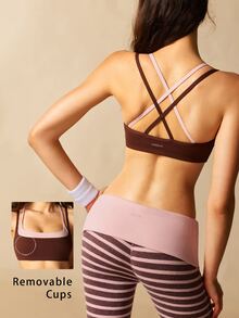 VARSIVA Women's Colorblock Cropped 2 In 1 Sports Activewear Top Bra For Yoga And Fitness - Multicolor - View 7