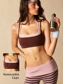 VARSIVA Women's Colorblock Cropped 2 In 1 Sports Activewear Top Bra For Yoga And Fitness - Multicolor - View 10