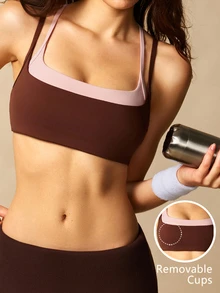 VARSIVA Women's Colorblock Cropped 2 In 1 Sports Activewear Top Bra For Yoga And Fitness - Multicolor - View 5