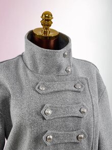 Amplova Chaqueta tipo gabardina estilo Nizi para mujer con cinturón, botones, tiras finas, nudo de cintura ultra bajo, corte holgado - Gris - Ver 16