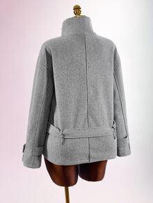 Amplova Chaqueta tipo gabardina estilo Nizi para mujer con cinturón, botones, tiras finas, nudo de cintura ultra bajo, corte holgado - Gris - Ver 17