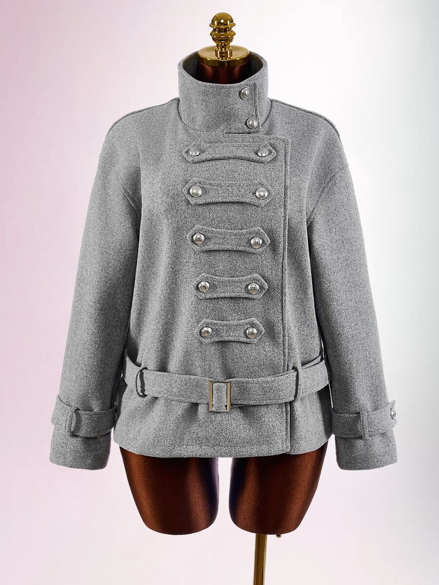 Amplova Chaqueta tipo gabardina estilo Nizi para mujer con cinturón, botones, tiras finas, nudo de cintura ultra bajo, corte holgado - Gris - Ver 1