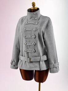 Amplova Chaqueta tipo gabardina estilo Nizi para mujer con cinturón, botones, tiras finas, nudo de cintura ultra bajo, corte holgado - Gris - Ver 11