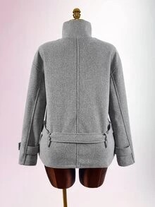 Amplova Chaqueta tipo gabardina estilo Nizi para mujer con cinturón, botones, tiras finas, nudo de cintura ultra bajo, corte holgado - Gris - Ver 9