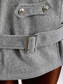 Amplova Chaqueta tipo gabardina estilo Nizi para mujer con cinturón, botones, tiras finas, nudo de cintura ultra bajo, corte holgado - Gris - Ver 14