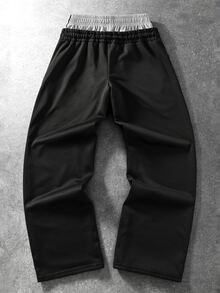 ROMWE MEN Men's Loose Fit Streetwear Sweatpants With Double Waistband And Calligraphy Print - Black - View 3