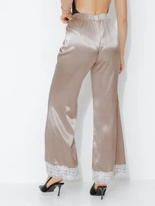 Pimkie Edition Women's Lace Patchwork Casual Versatile Daily Wear Long Pants - Khaki - View 2