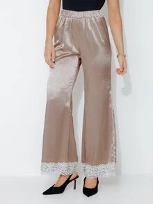 Pimkie Edition Women's Lace Patchwork Casual Versatile Daily Wear Long Pants - Khaki - View 4