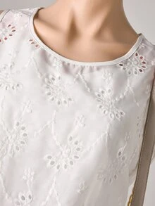 Rusticease Women's Vacation Casual Cottagecore Vintage Solid Color Hollow Out Embroidered Sleeveless Blouse Brunch White Floral Summer - White - View 5