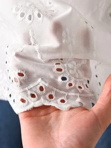 Rusticease Women's Vacation Casual Cottagecore Vintage Solid Color Hollow Out Embroidered Sleeveless Blouse Brunch White Floral Summer - White - View 9