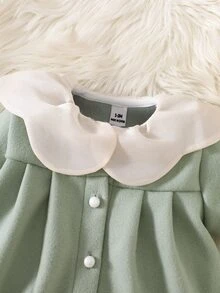 SHEIN 2件組女嬰羊毛外套打底褲套裝 鼠尾草綠 秋冬家庭套裝 幼兒彼得潘領襯衫套裝 新生兒秋冬服飾 白色 - 綠色 - 查看 8