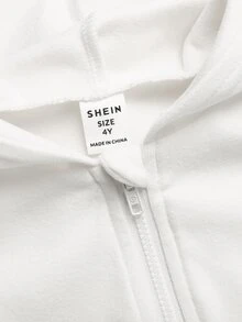 女童時尚休閒針織素色連帽外套套裝 - 白色 - 查看 2