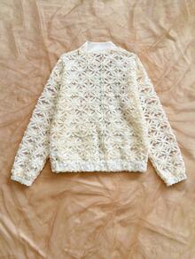 Soleia Autumn/Winter Casual Elegant Romantic Goth 3D Floral Fabric Zip-Up Cardigan Jacket High Tea Date Off White - Apricot - View 3