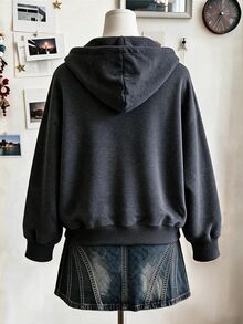 Lalippa 女款外套上衣 秋冬新款 時尚百搭 戶外度假穿搭 街頭風 橘色 箔印花 女款雙拉鍊運動衫 - 深灰色 - 查看 2