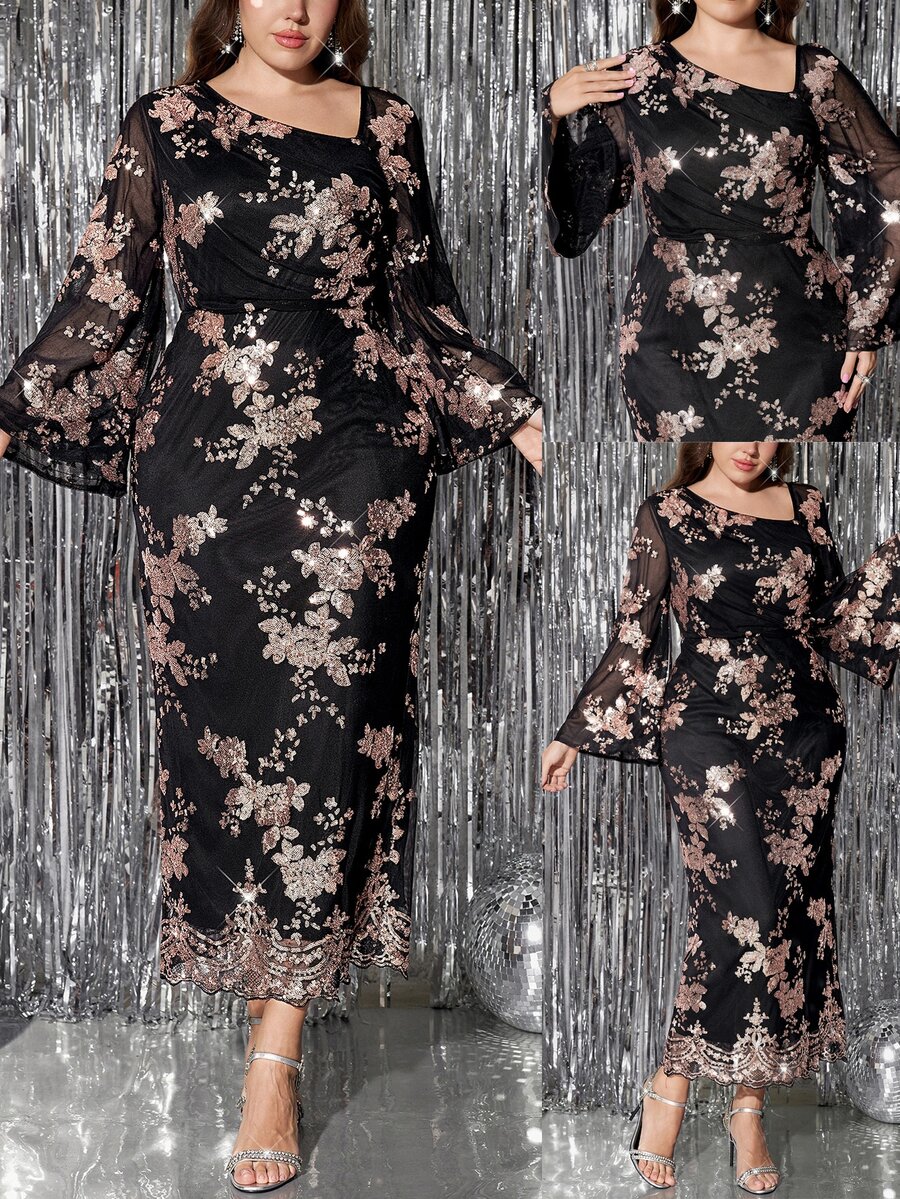 SHEIN Clasi Plus Size Women's Floral Print Casual Party Dress Fall