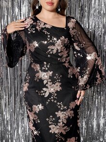 SHEIN Clasi Plus Size Women's Floral Print Casual Party Dress Fall - Champagne - View 6