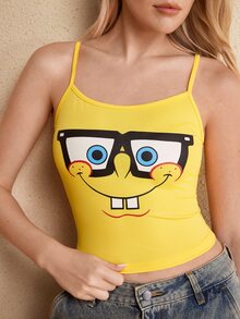 SpongeBob SquarePants | SHEIN قميص كاميسول نسائي صيفي كاجوال بطبعة كرتونية - متعدد الألوان - مشاهدة 4