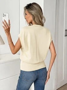 Easowa Women's Solid Color V-Neck Casual Versatile T-Shirt,Summer Top - Yellow - View 3