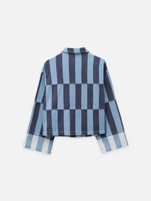 Nöista Striped Cropped Jacket In Pink And Rust Tones, Casual Chic Jacket For Women, Fall Layering, Business Casual Cozy - Blue - View 13