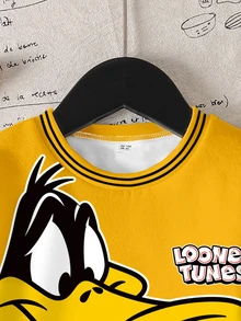 LOONEY TUNES X SHEIN 小男孩字母卡通印花圓領長袖運動衫 - 白色 - 查看 8