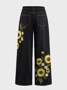 AXEPEAK Men's Black & Grey Washed Embroidered Fashion Long Pants - Black - View 5