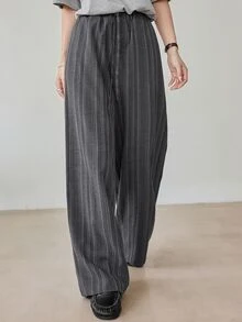 Dazy-Less Women's Casual Dark Grey Drawstring Waist Pants With Pockets For Daily Commute Autumn Business Casual Woman Office - Grey - View 1