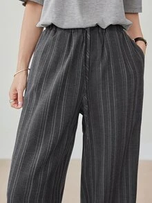 Dazy-Less Women's Casual Dark Grey Drawstring Waist Pants With Pockets For Daily Commute Autumn Business Casual Woman Office - Grey - View 7