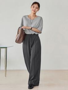 Dazy-Less Women's Casual Dark Grey Drawstring Waist Pants With Pockets For Daily Commute Autumn Business Casual Woman Office - Grey - View 4