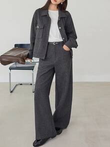 Dazy-Less Women's Long Sleeve Single-Breasted Jacket And Pants Casual Fall - Grey - View 5