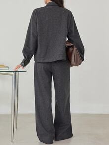 Dazy-Less Women's Long Sleeve Single-Breasted Jacket And Pants Casual Fall - Grey - View 2