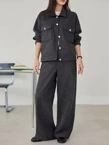 Dazy-Less Women's Long Sleeve Single-Breasted Jacket And Pants Casual Fall - Grey - View 1