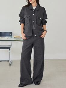Dazy-Less Women's Long Sleeve Single-Breasted Jacket And Pants Casual Fall - Grey - View 6