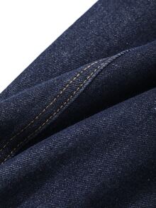 Dazy-Less Women's Cotton High Waist Navy Blue Solid Color Contrast Stitching Loose Super Wide Leg Casual Jeans Summer Going Out Night - Dark Wash - View 8