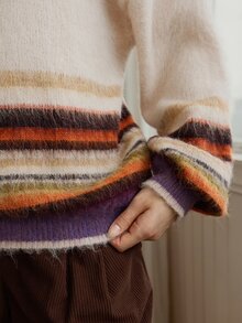 Dazy-Less Women's Wool Colorblock Casual Retro Daily Brunch Long Sleeve Sweater Beige Autumn Winter - Apricot - View 4
