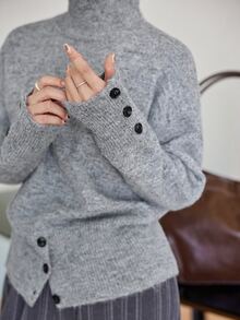 Dazy-Less Women's Solid Color Wool Turtleneck Long Sleeve Casual Versatile Sweater, Business Casual Autumn Style - Grey - View 4