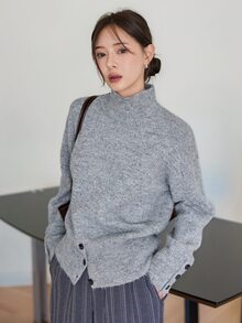 Dazy-Less Women's Solid Color Wool Turtleneck Long Sleeve Casual Versatile Sweater, Business Casual Autumn Style - Grey - View 3
